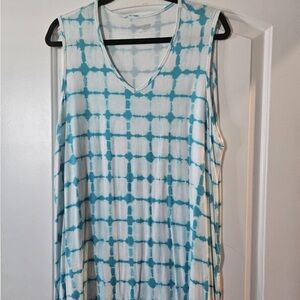 Lands' End Teal and White Tie-Dye Tank Top